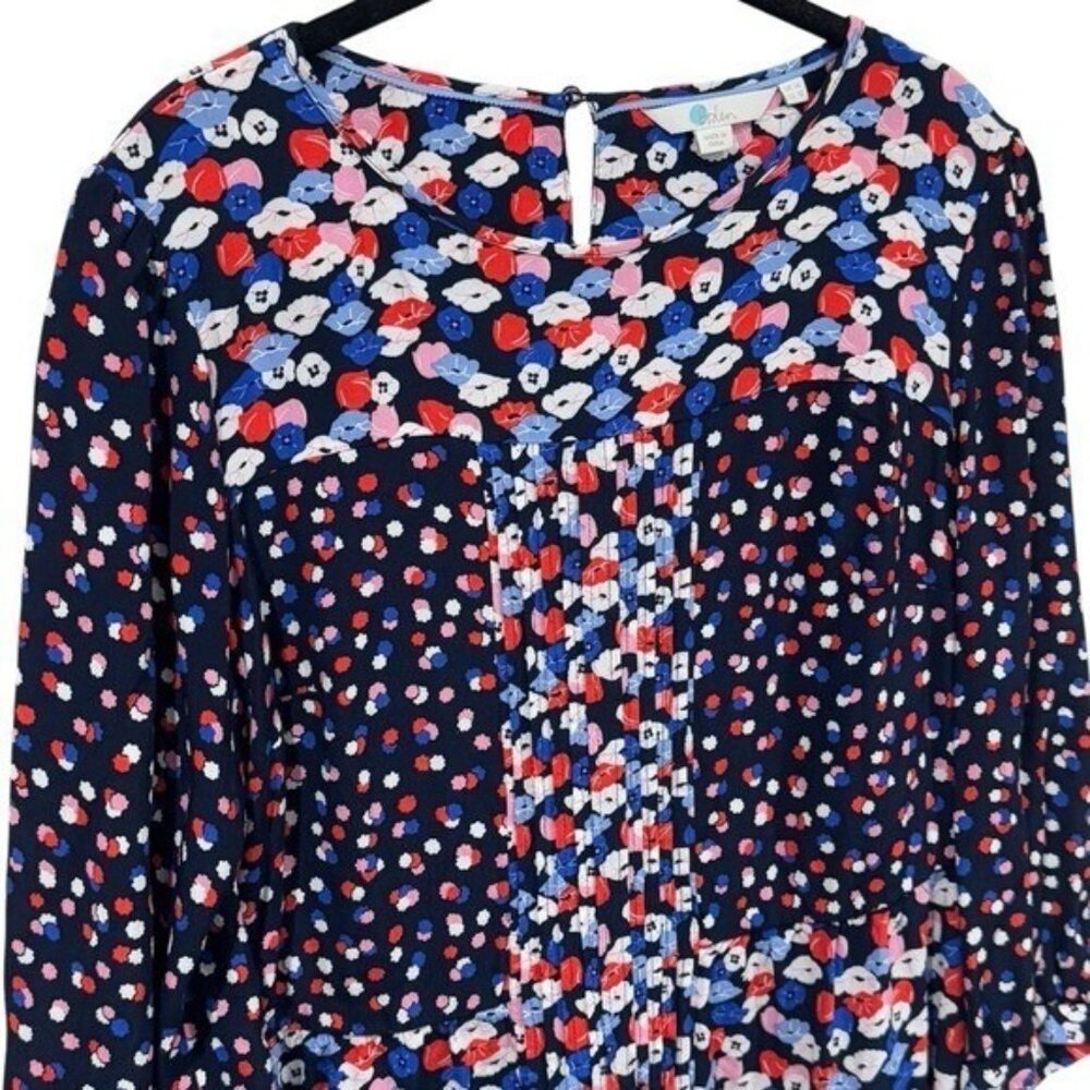 Boden Red White Pink and Blue Floral Babydoll Blouse Festival Party Bohemian 10 - Picture 3 of 10